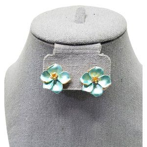 vintage gold tone and blue enamal hand painted in tiawan floral post earrings